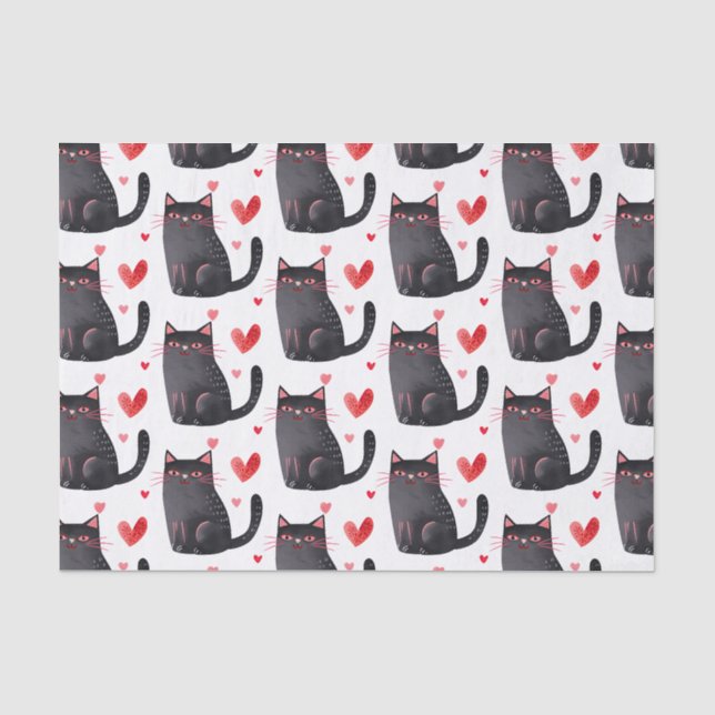 Papier Mousseline Chats noirs roses Coeurs Anniversaire (Recto)