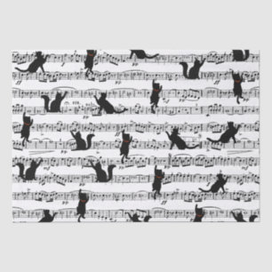 Papier Mousseline Chats noirs sur feuille de musique