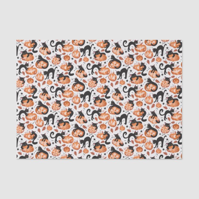 Papier Mousseline Chats sculptant des Citrouilles Jack-o'lanterne d' (Recto)