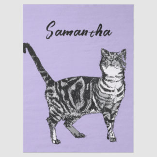 Papier Mousseline Chatte tigrée noire et blanche Nom Violet 