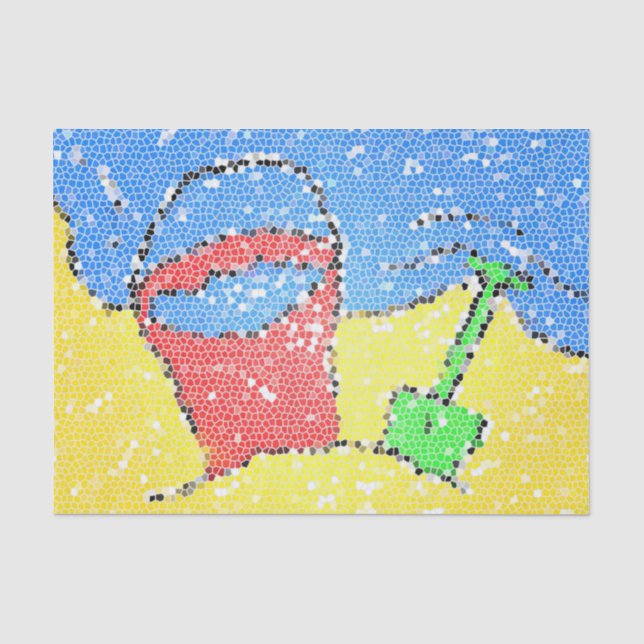 Papier Mousseline Chaussure de sable et pelle de plage mosaïque look (Recto)