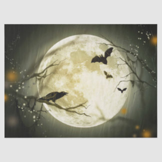 Papier Mousseline Chauve-souris d'Halloween et Lune d'oiseaux