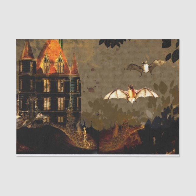 Papier Mousseline Chauve-souris d'Halloween et squelette (Recto)