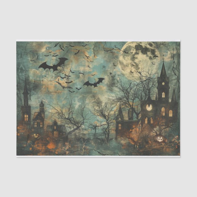 Papier Mousseline Chauves-souris éffrayantes Hantées Mansion Hallowe (Recto)