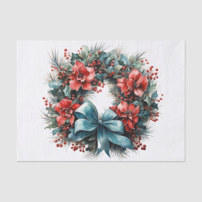 Papier Mousseline Chemise d'aquarelle de Noël avec Holly (Recto)