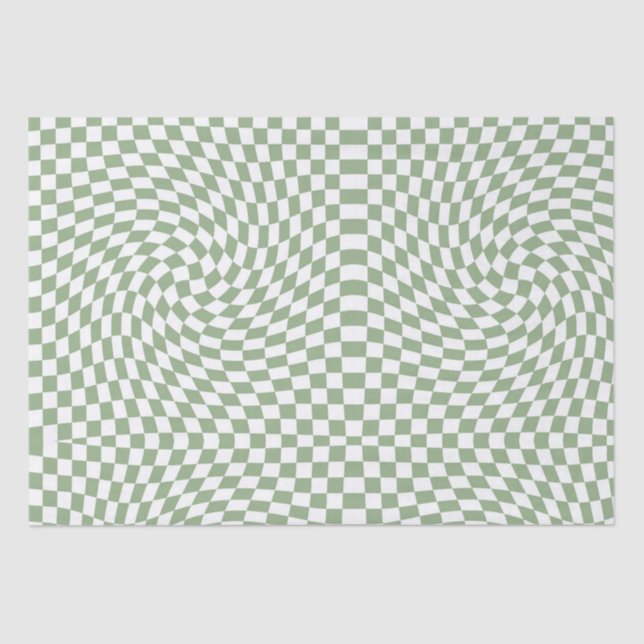 Papier Mousseline Chèques blancs en vert gris de Sage rétro À damier (Recto)