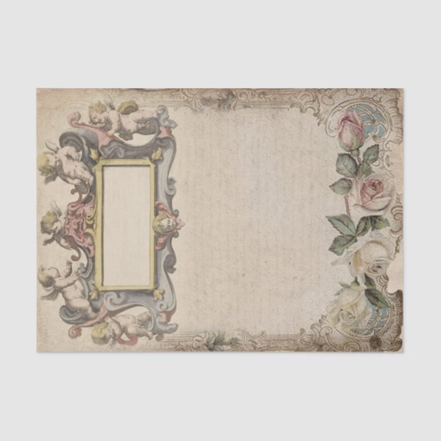 Papier Mousseline Cherubs et Roses avec script victorien (Recto)