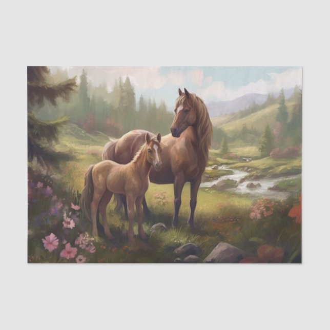 Papier Mousseline Cheval avec poulain (Recto)