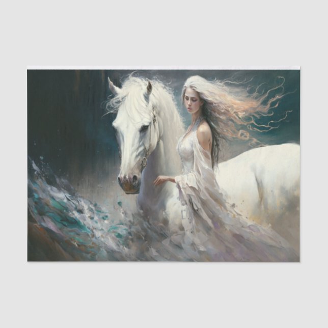 Papier Mousseline Cheval blanc et dame (Recto)