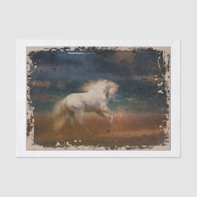 Papier Mousseline Cheval Blanc Perdu Peinture Abstraite (Recto)