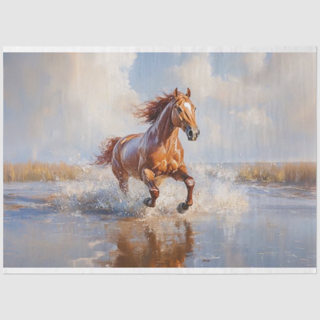 Papier Mousseline Cheval Brown de châtaignier sur la plage Découpage (Recto)