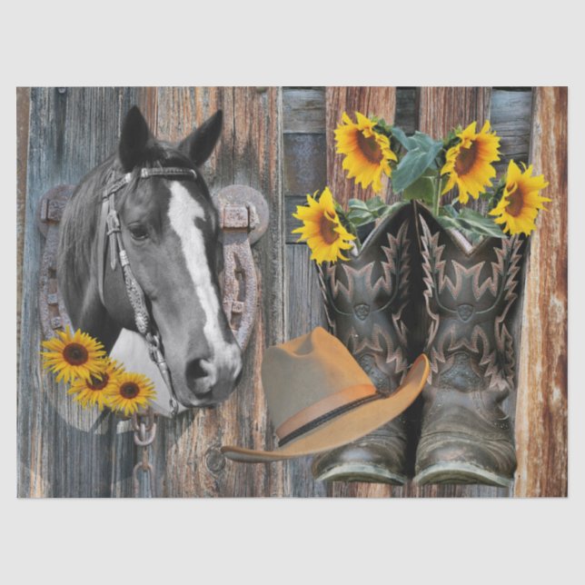 Papier Mousseline Cheval Cowboy Boots Casquette Horseshoe (Recto)