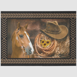 Papier Mousseline Cheval Cowboy Casquette Lasso Western Sunflowers