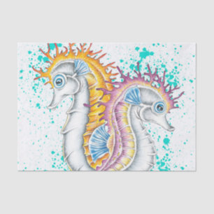 Papier Mousseline Cheval de mer Orange Magenta Splash Encre