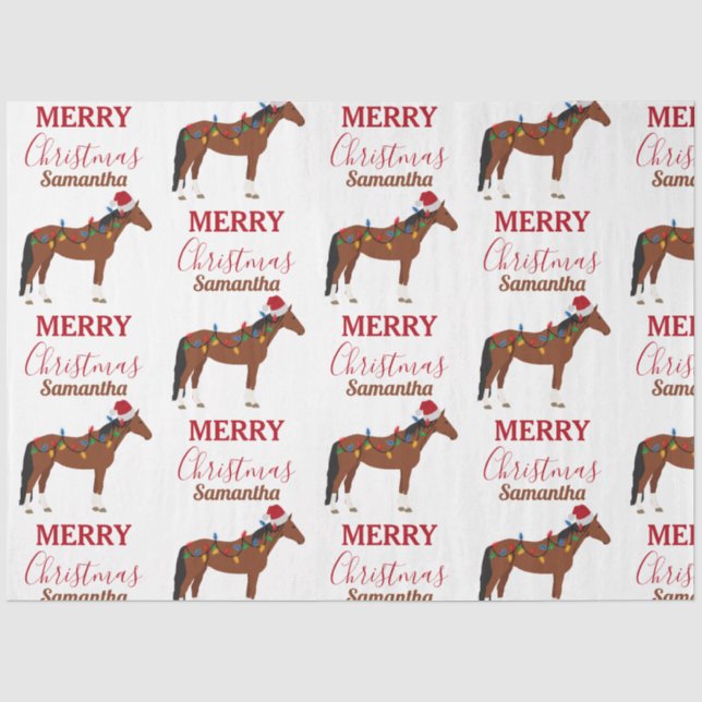 Papier Mousseline Cheval de Noël Santa Chapeau Noël Lumières (Recto)