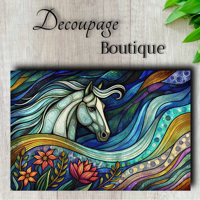 Papier Mousseline Cheval en verre tendu Découpage Abstrait (Stained Glass Horse Abstract Decoupage Tissue Paper)