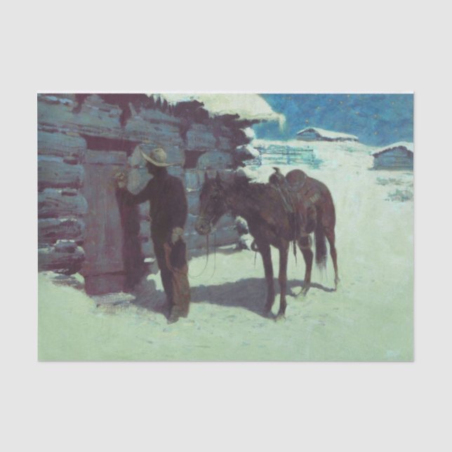 Papier Mousseline Cheval et Cowboy neige hivernale (Recto)