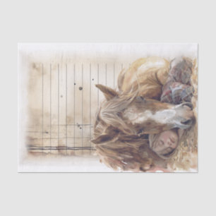 Papier Mousseline Cheval Et Fille En Grange Dormir "Meilleurs amis"