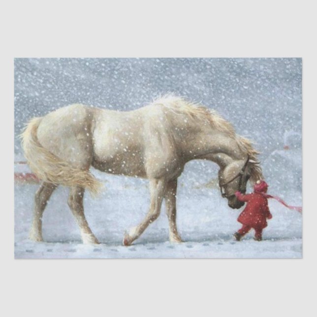 Papier Mousseline Cheval et fille en hiver (Recto)