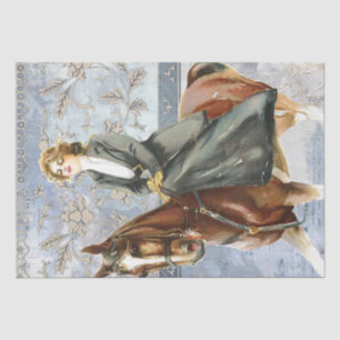 Papier Mousseline Cheval Femme Horseback Bleu Mélange Média Découpag