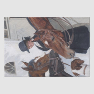 Papier Mousseline Cheval femme peinture Vintage