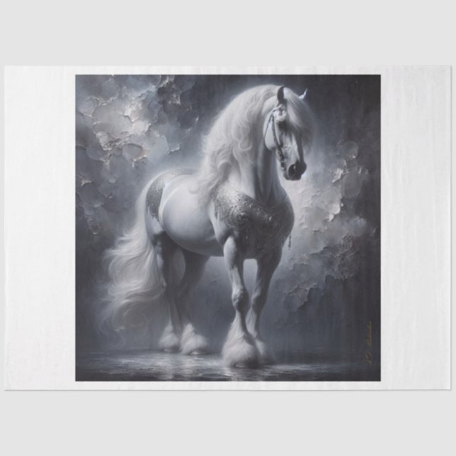 Papier Mousseline Cheval Majestic Gris Découpage Papier Tissu (Recto)