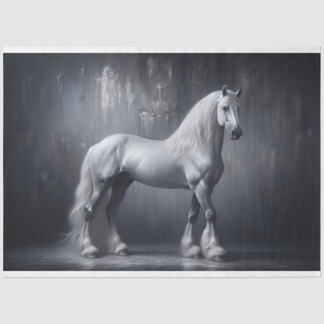 Papier Mousseline Cheval Majestic Gris Découpage Papier Tissu (Recto)