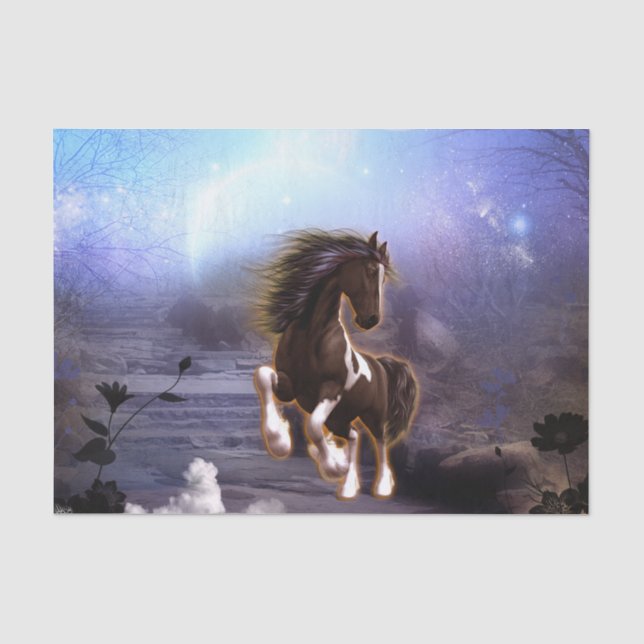 Papier Mousseline Cheval merveilleux avec la lune pendant la nuit (Recto)