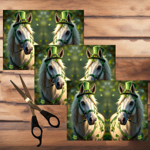 Papier Mousseline Cheval mignon avec casquette vert, brique et shamr