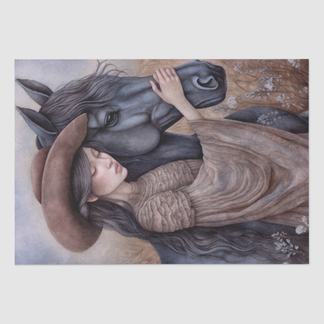 Papier Mousseline Cheval Prairie Cowgirl "Meilleurs amis" (Recto)