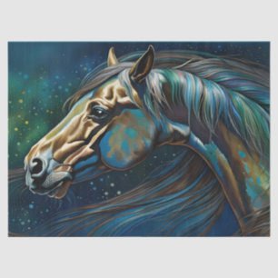 Papier Mousseline Cheval Turquoise bleu vert brun