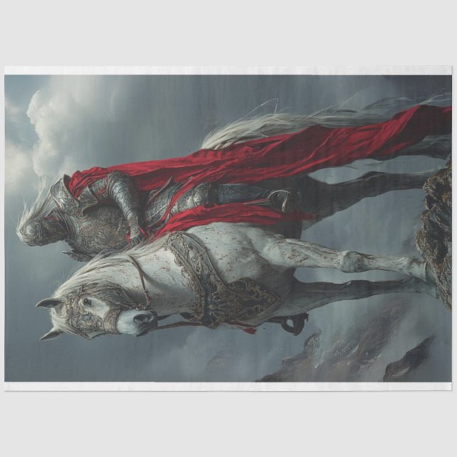 Papier Mousseline Chevalier de Découpage sur Cheval Blanc cavalier g (Recto)