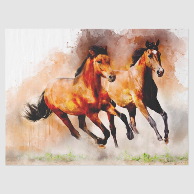 Papier Mousseline Chevaux à l'aquarelle Découpage Art (Recto)