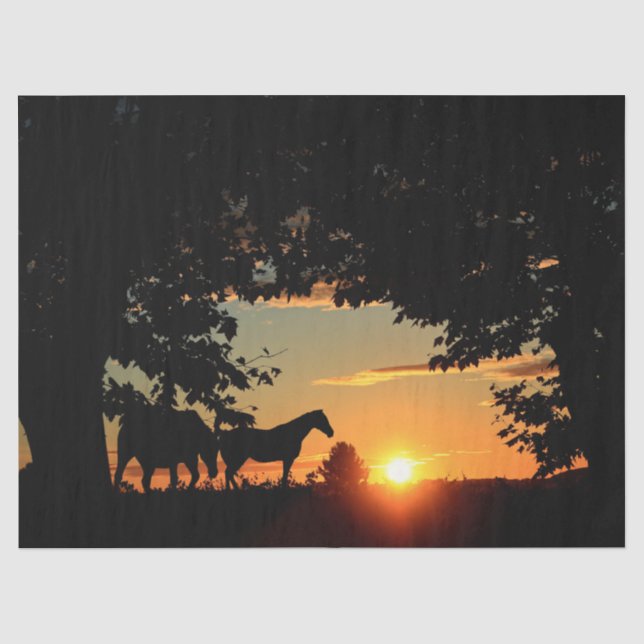Papier Mousseline Chevaux Coucher du soleil Découpage papier Tissu (Recto)