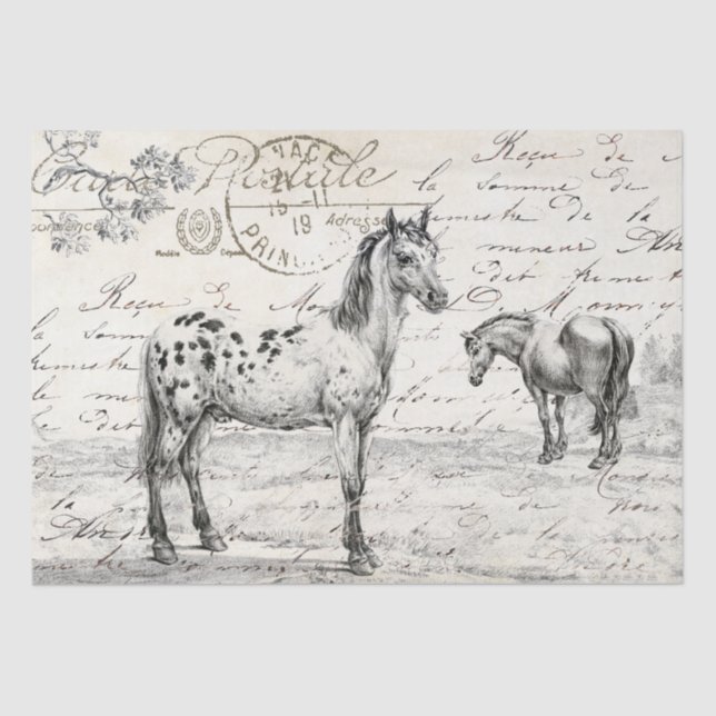 Papier Mousseline Chevaux dans le pâturage français Script Découpage (Recto)