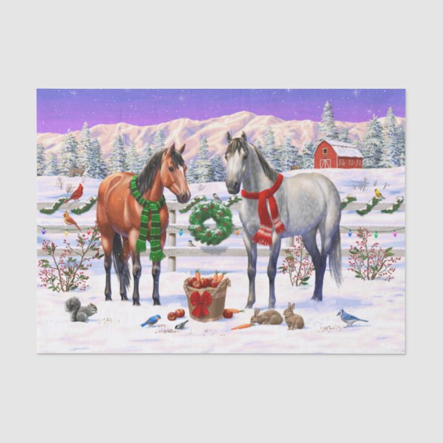 Papier Mousseline Chevaux de Noël en neige (Recto)