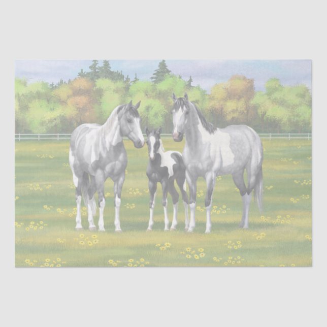 Papier Mousseline Chevaux De Peinture Gris De Pâte De Poisson En Été (Recto)