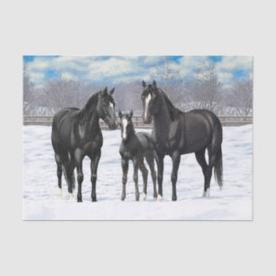 Papier Mousseline Chevaux Du Quartier Noir En Neige