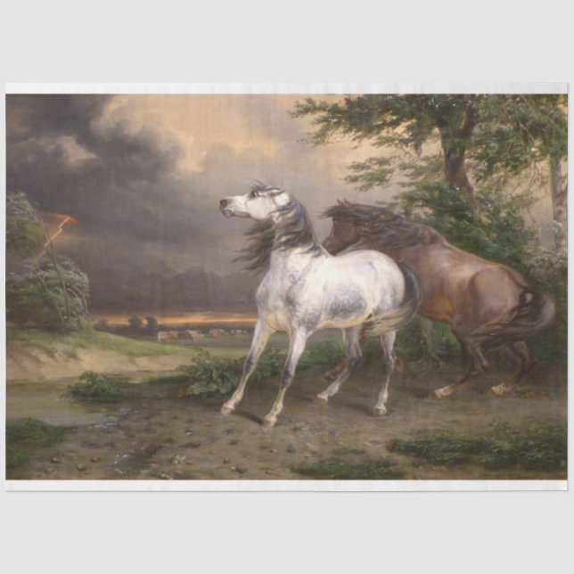 Papier Mousseline Chevaux effrayés par la tempête (par Carle Vernet) (Recto)