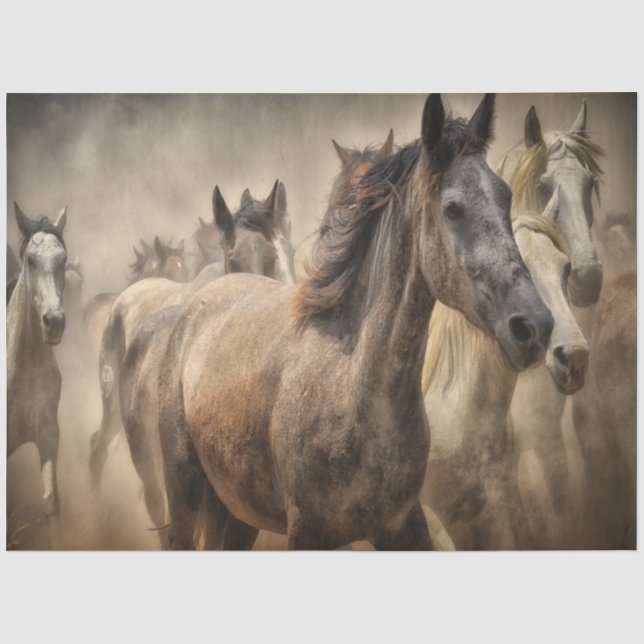 Papier Mousseline Chevaux en Sepia Découpage (Recto)