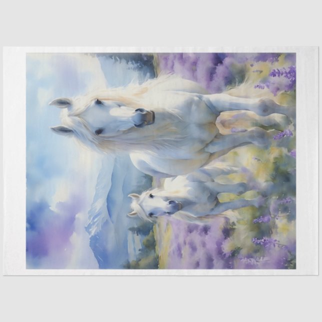 Papier Mousseline Chevaux Lavande Blanche (Recto)