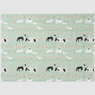 Papier Mousseline Chevaux Moutons Ferme Rose Orange Fleurs