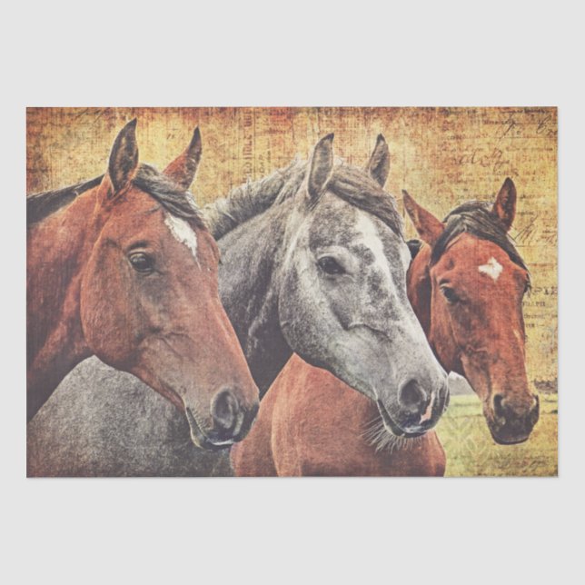 Papier Mousseline Chevaux Papier Tissu pour découpage ou collage (Recto)