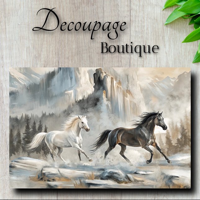 Papier Mousseline Chevaux traversant la déroupage de la fosse de mon (Horses Galloping Through Mountain Mist Decoupage Tissue Paper)