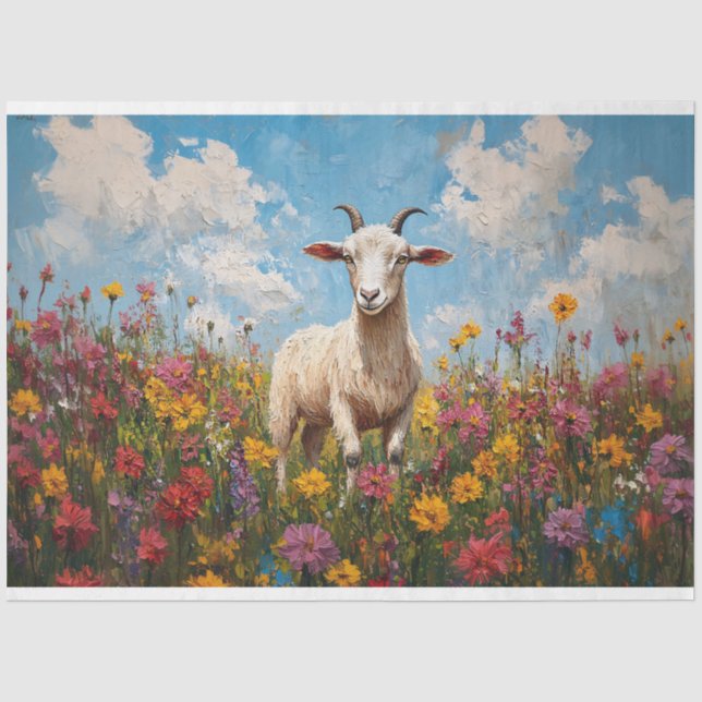 Papier Mousseline Chèvre dans un champ Fleur sauvage Peinture Découp (Recto)