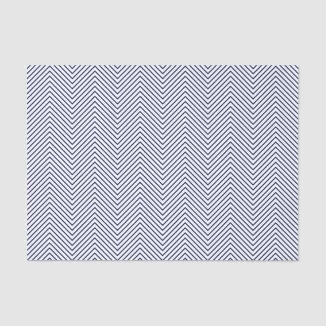 Papier Mousseline Chevron Line Tissue Paper - Navy Blue on White (Recto)