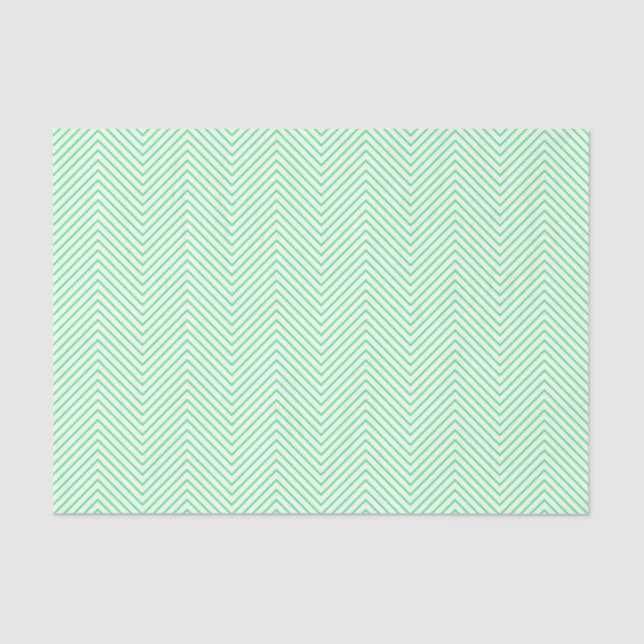 Papier Mousseline Chevron Line Tissue Paper - Vert clair sur blanc (Recto)