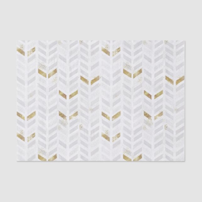 Papier Mousseline Chevron moderne Elégant Or Blanc Gris Peint (Recto)