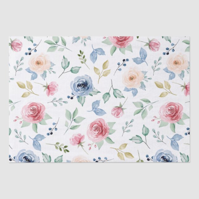 Papier Mousseline Chic Aquarelle Fleurs délicates Motif de feuillage (Recto)