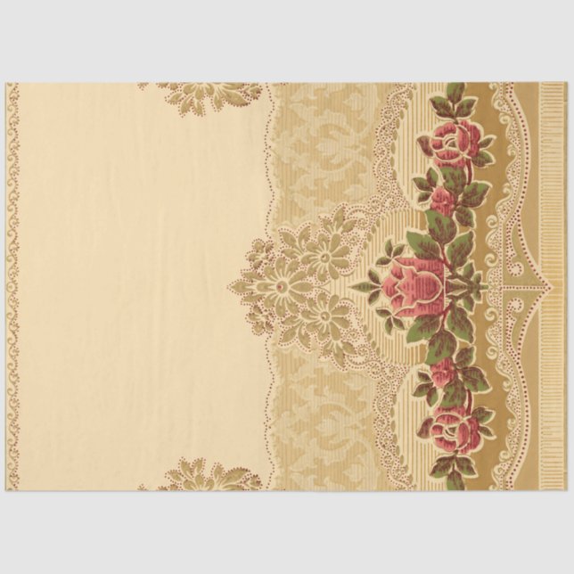 Papier Mousseline Chic Art Nouveau or et rose floral (Recto)
